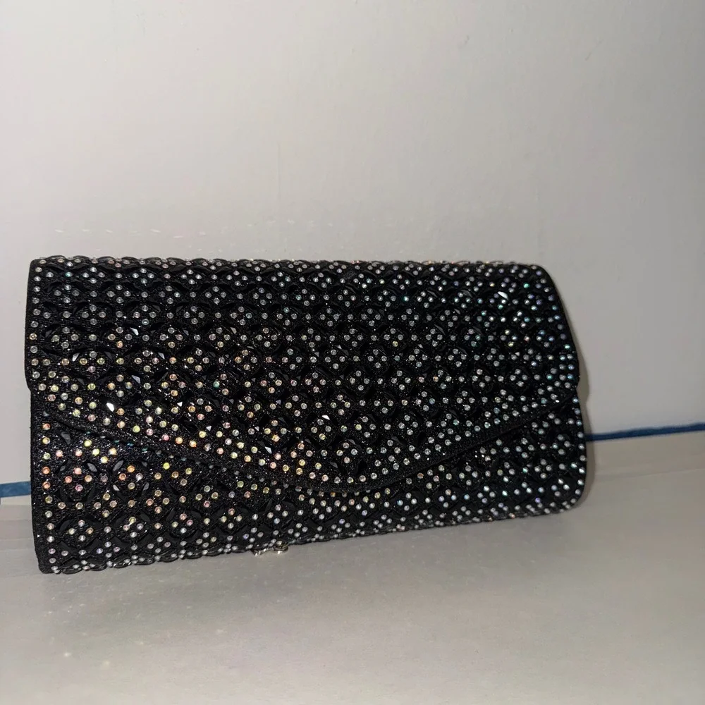 Elegant Black Beaded Rhinestone Evening Clutch Bag‎ Party Purse